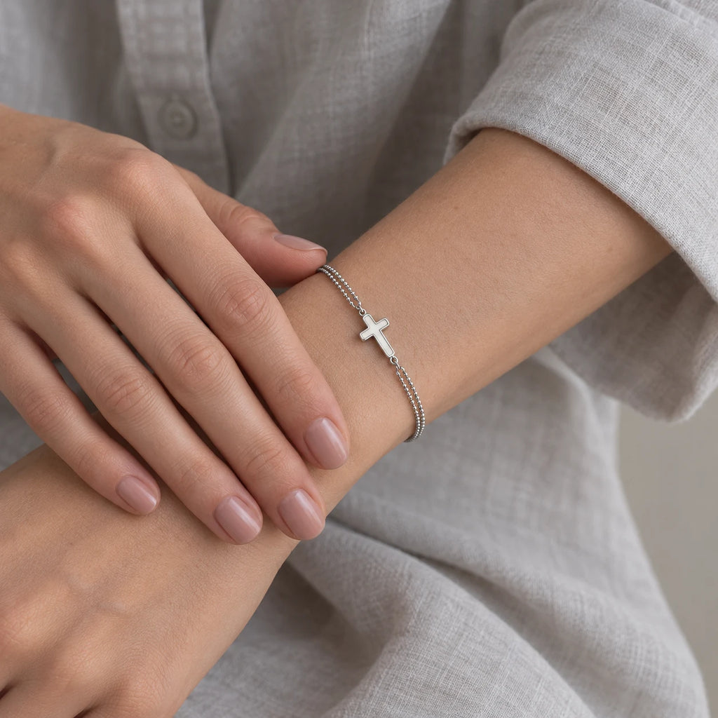 Ivory Grace Cross Bracelet - lifestyle silver