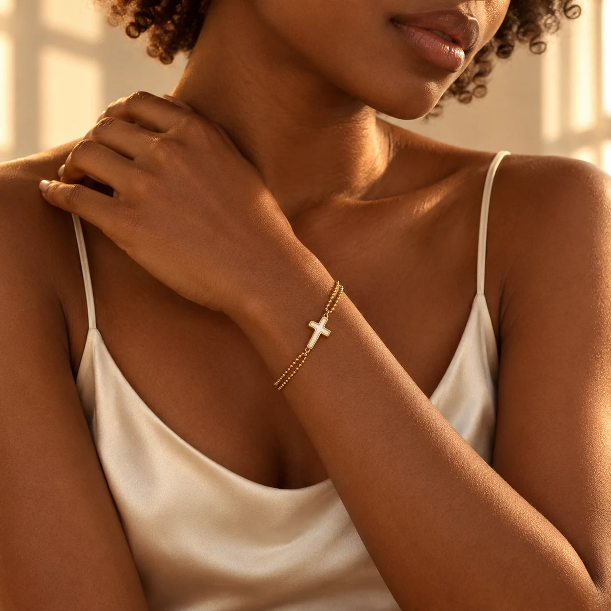 Ivory Grace Cross Bracelet - lifestyle gold