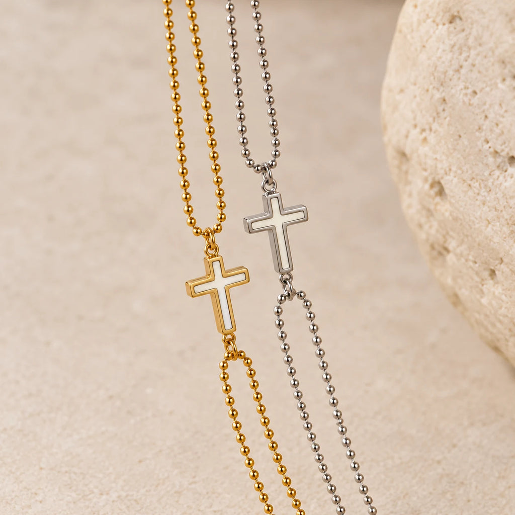 Ivory Grace Cross Bracelet - editorial gold silver