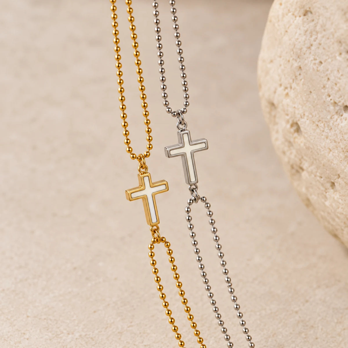 Ivory Grace Cross Bracelet - editorial gold silver