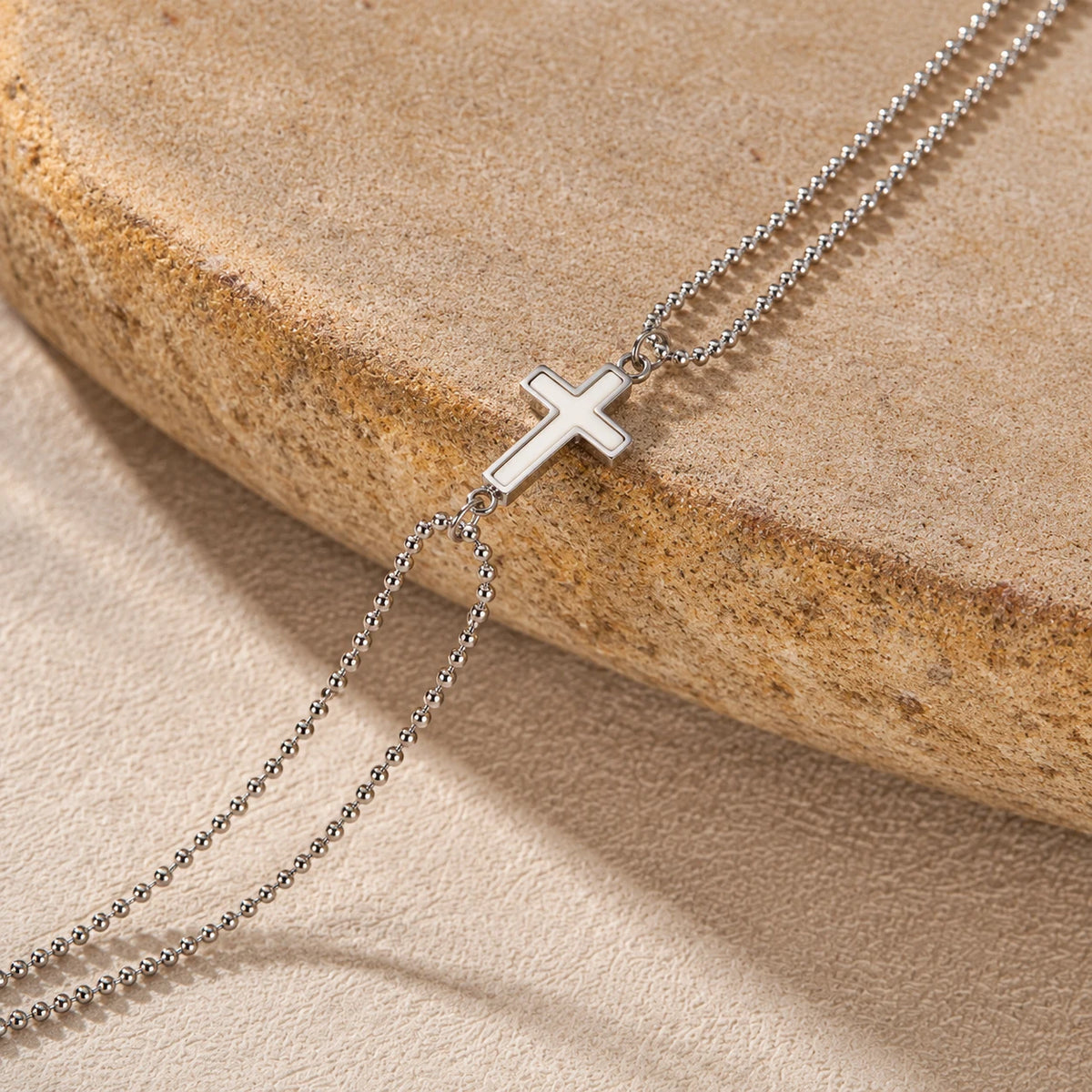 Ivory Grace Cross Bracelet - editorial silver stone