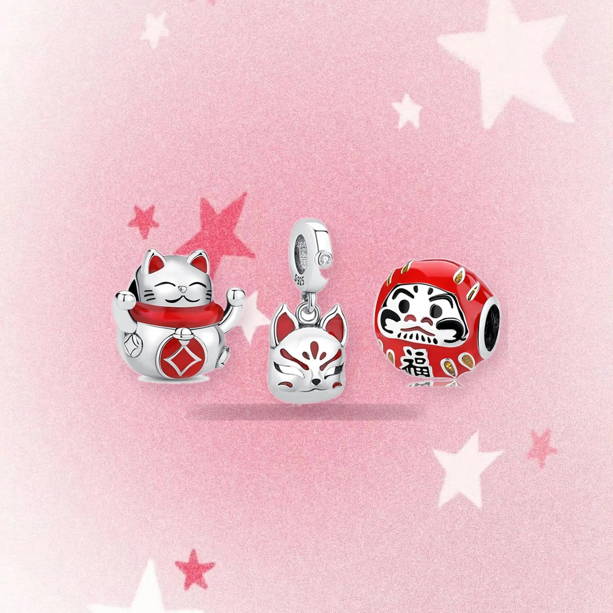 CALEO Japanese charm thumbnail - Japanese Lucky Trio Charm Set - pink star background - 2026-07-22