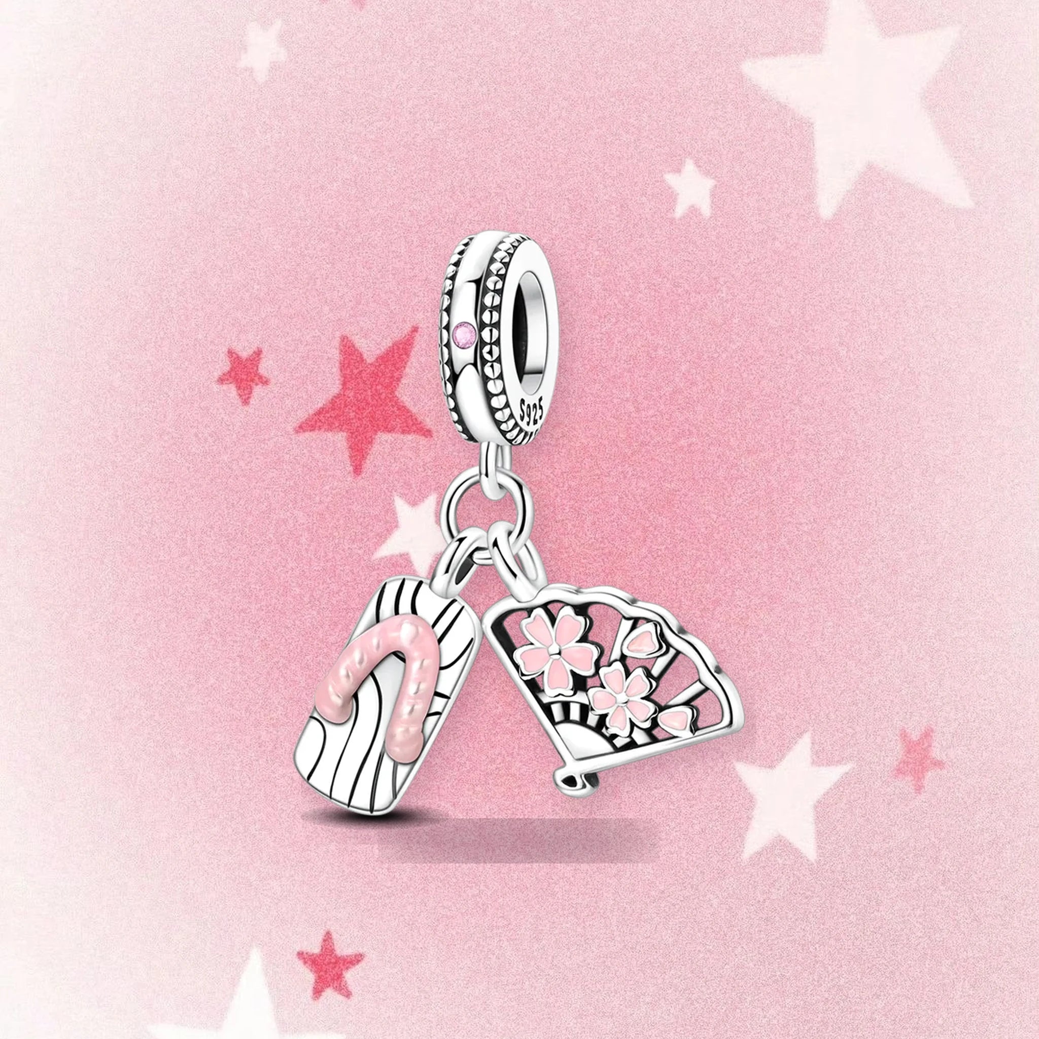 CALEO Japanese charm thumbnail - Japanese Sakura Fan & Sandal Dangle Charm - pink star background - 2026-07-22