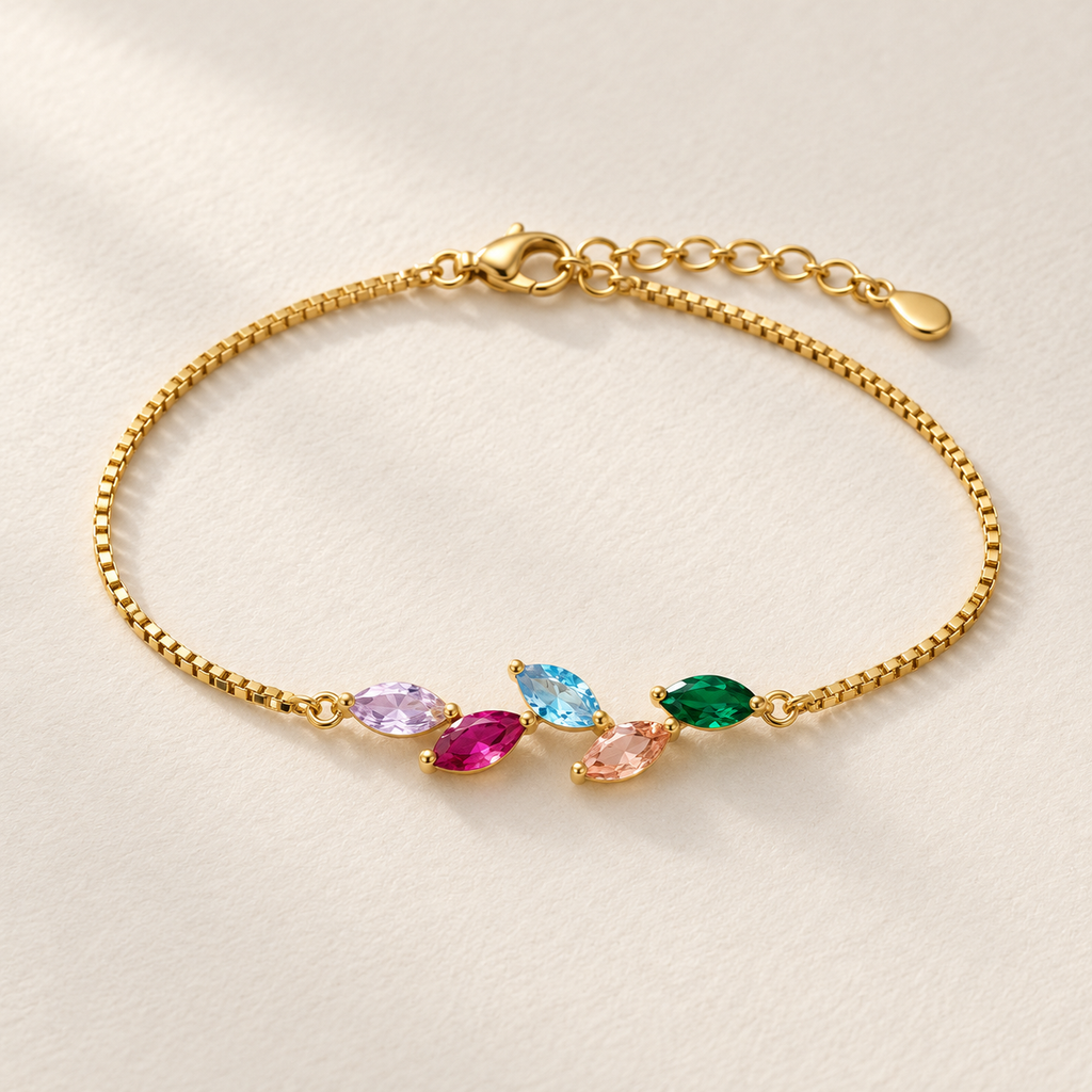 Leaf Family Birthstone Bracelet — neutral product still life