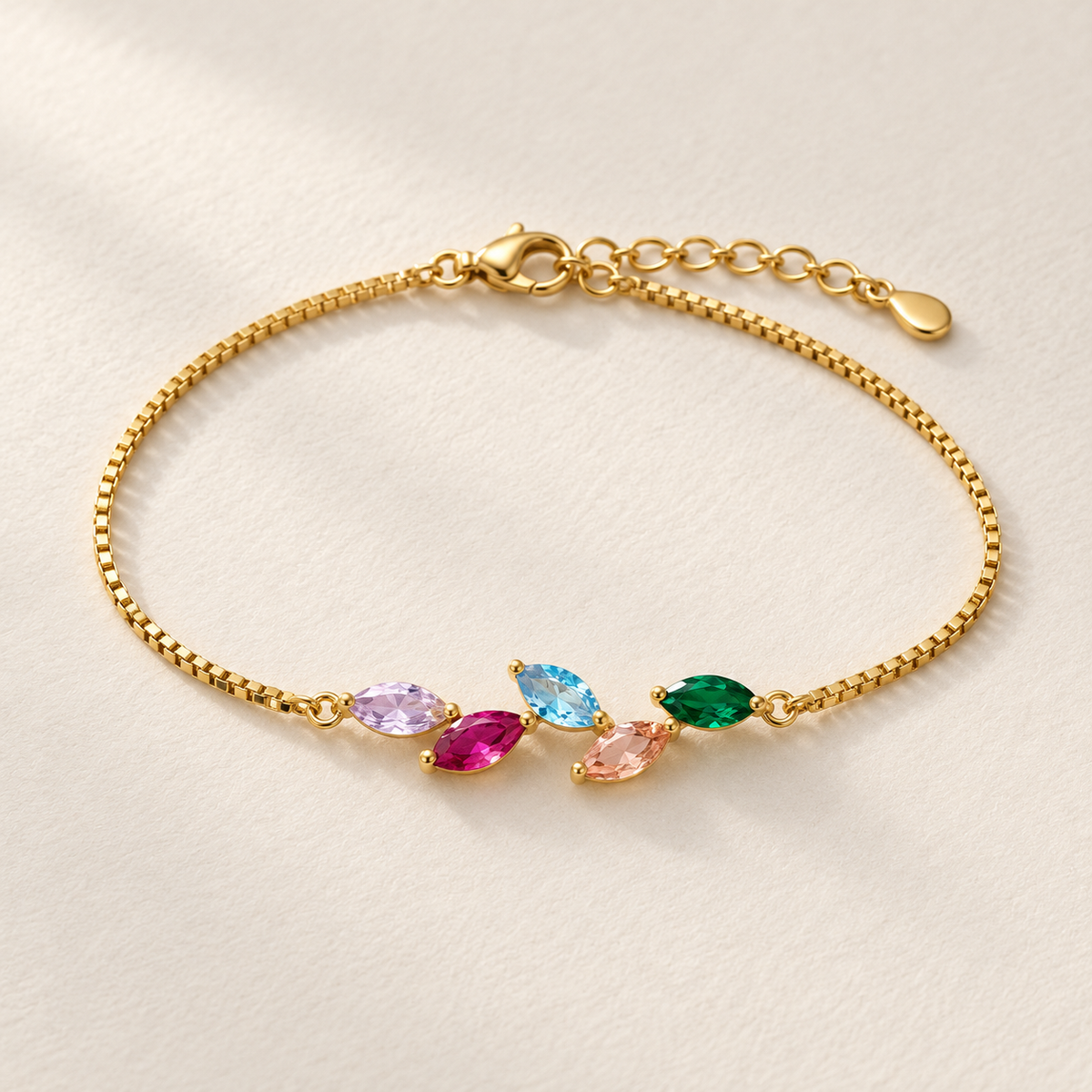 Leaf Family Birthstone Bracelet — neutral product still life