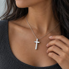 Legacy Engraved Cross Necklace - lifestyle silver charcoal