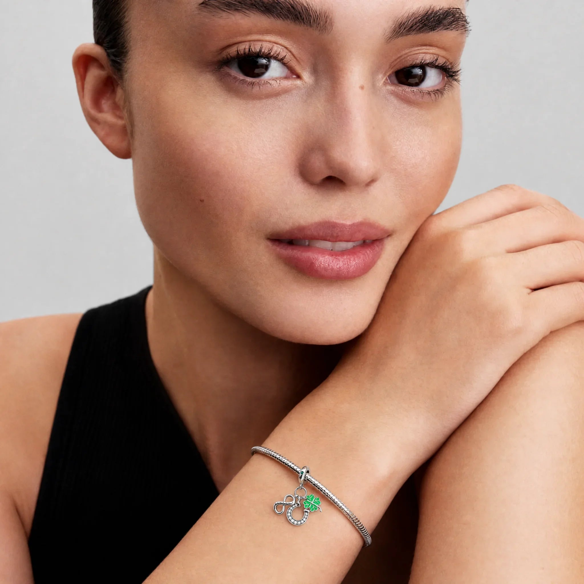 Lucky Horseshoe & Clover Dangle Charm lifestyle jewelry image