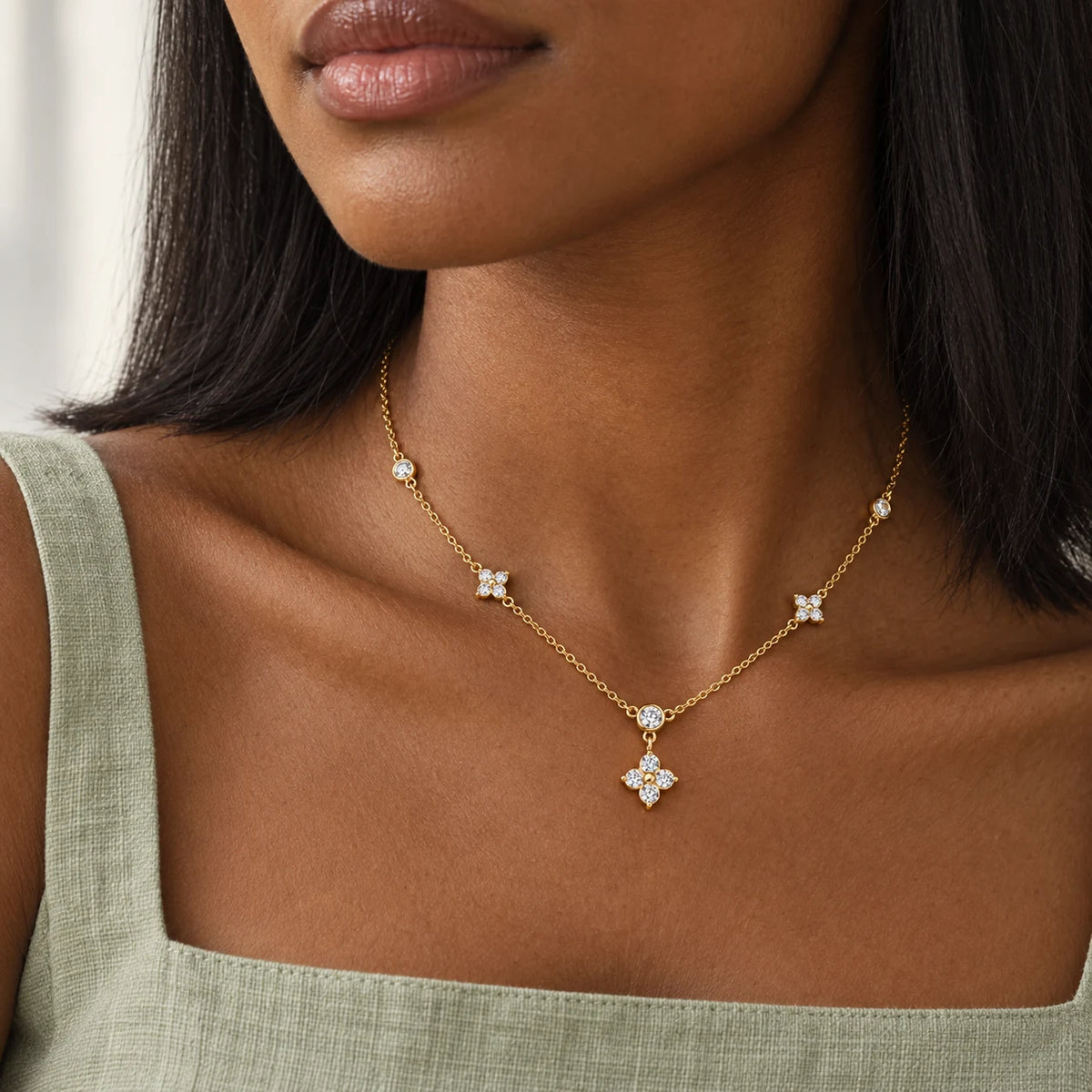 Luminous Blossom Necklace - lifestyle sage