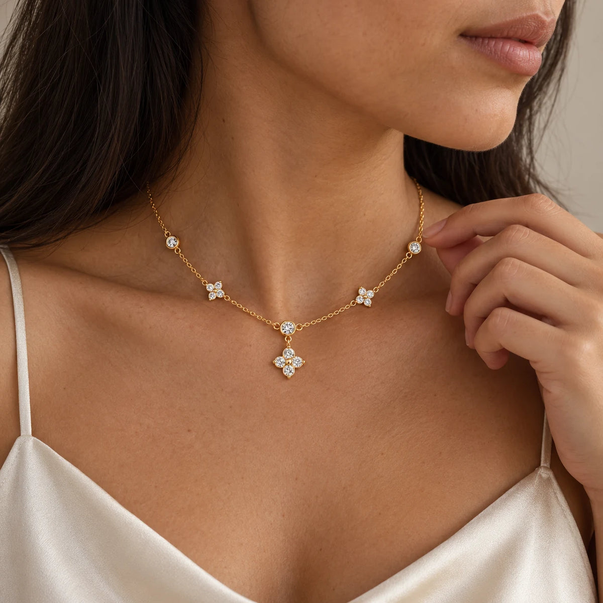 Luminous Blossom Necklace - lifestyle hand