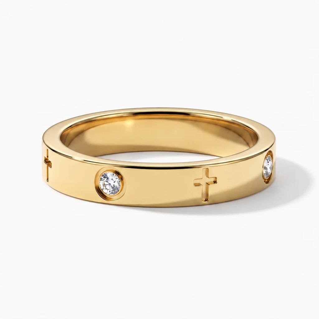 Luminous Cross Band Ring - thumbnail gold