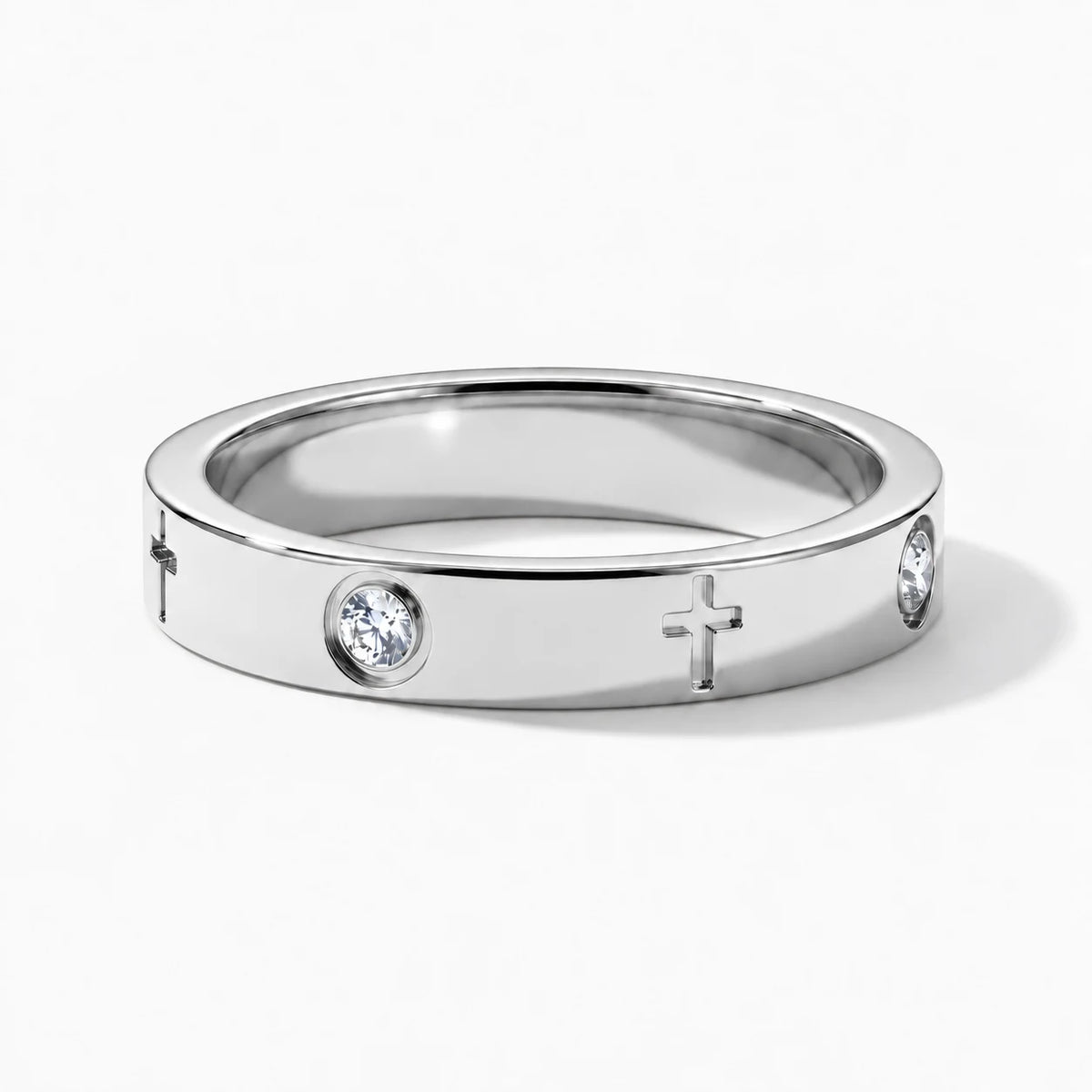 Luminous Cross Band Ring - thumbnail silver