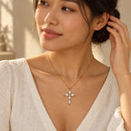 Luminous Grace Cross Necklace - lifestyle ivory linen