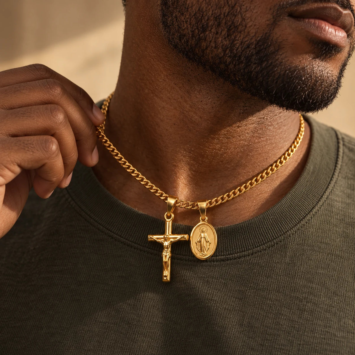Marian Grace Necklace - lifestyle gold male hand