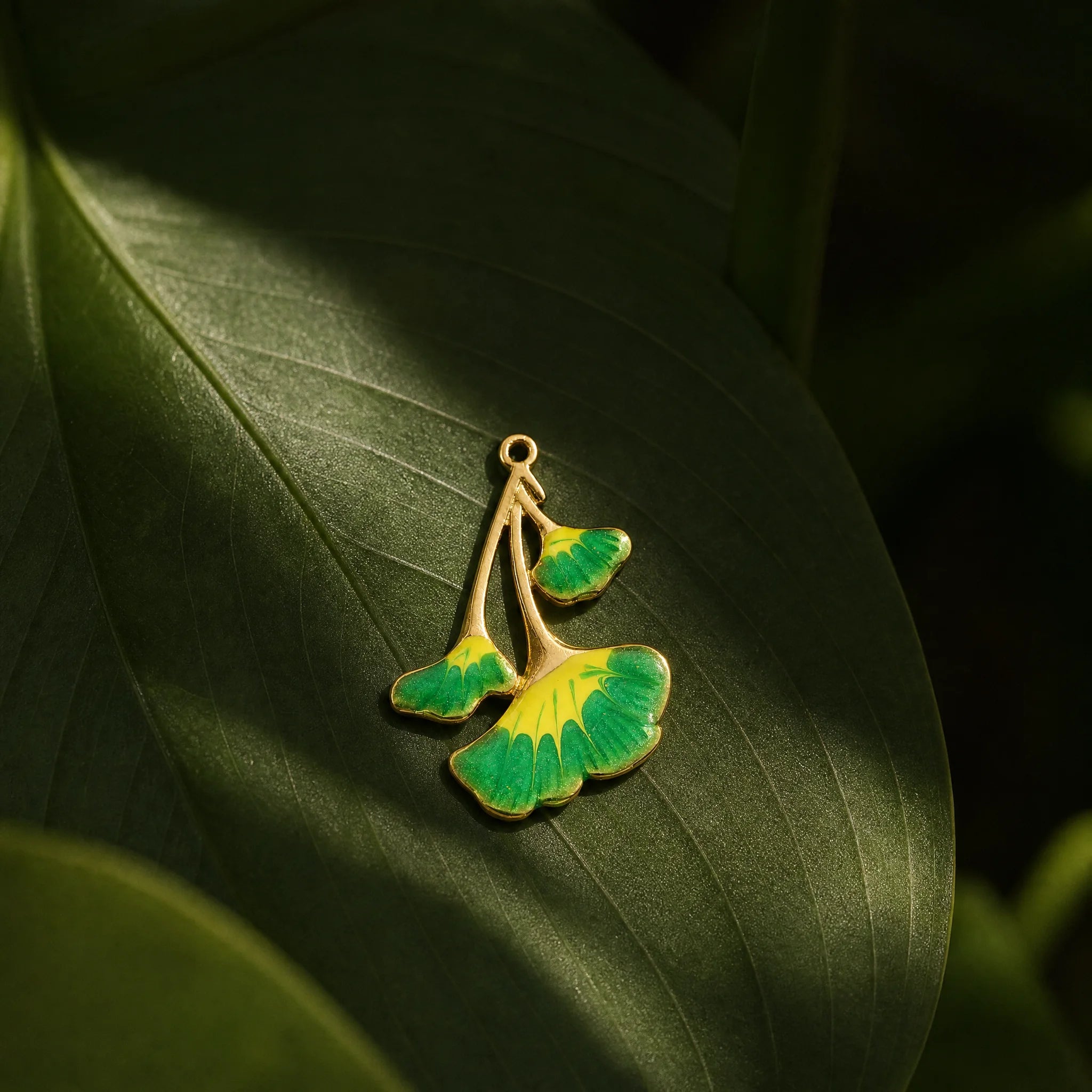 CALEO Nature & Flowers color-matched lifestyle image - Emerald Ginkgo Leaf Charm Set - nature-flowers-color-green-ref26-emerald-ginkgo-leaf-charm-set - 2026-07-27