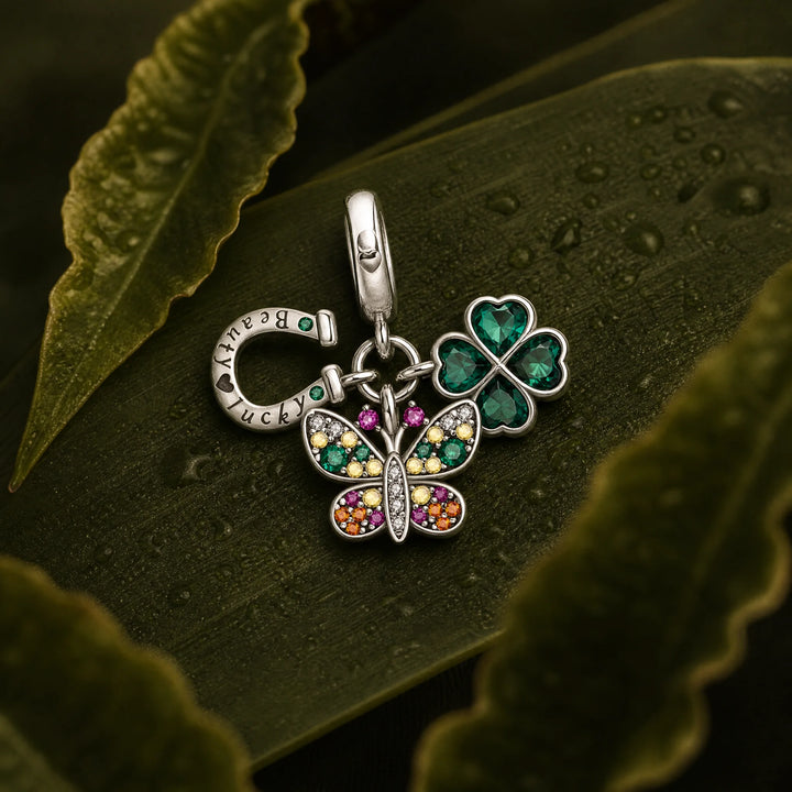 CALEO Nature & Flowers color-matched lifestyle image - Lucky Clover & Butterfly Cluster Charm - nature-flowers-color-green-ref27-lucky-clover-butterfly-cluster-charm - 2026-07-27