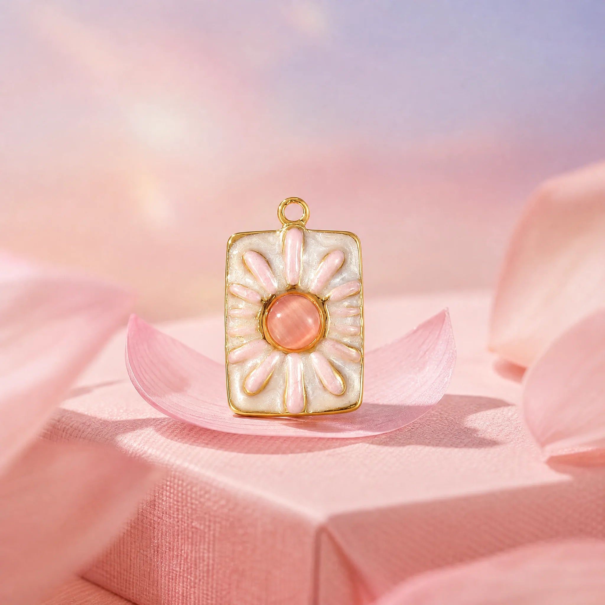 CALEO Nature & Flowers color-matched lifestyle image - Gold Pink Flower Pendant Charm - nature-flowers-color-pink-ref16-gold-pink-flower-pendant-charm - 2026-07-27