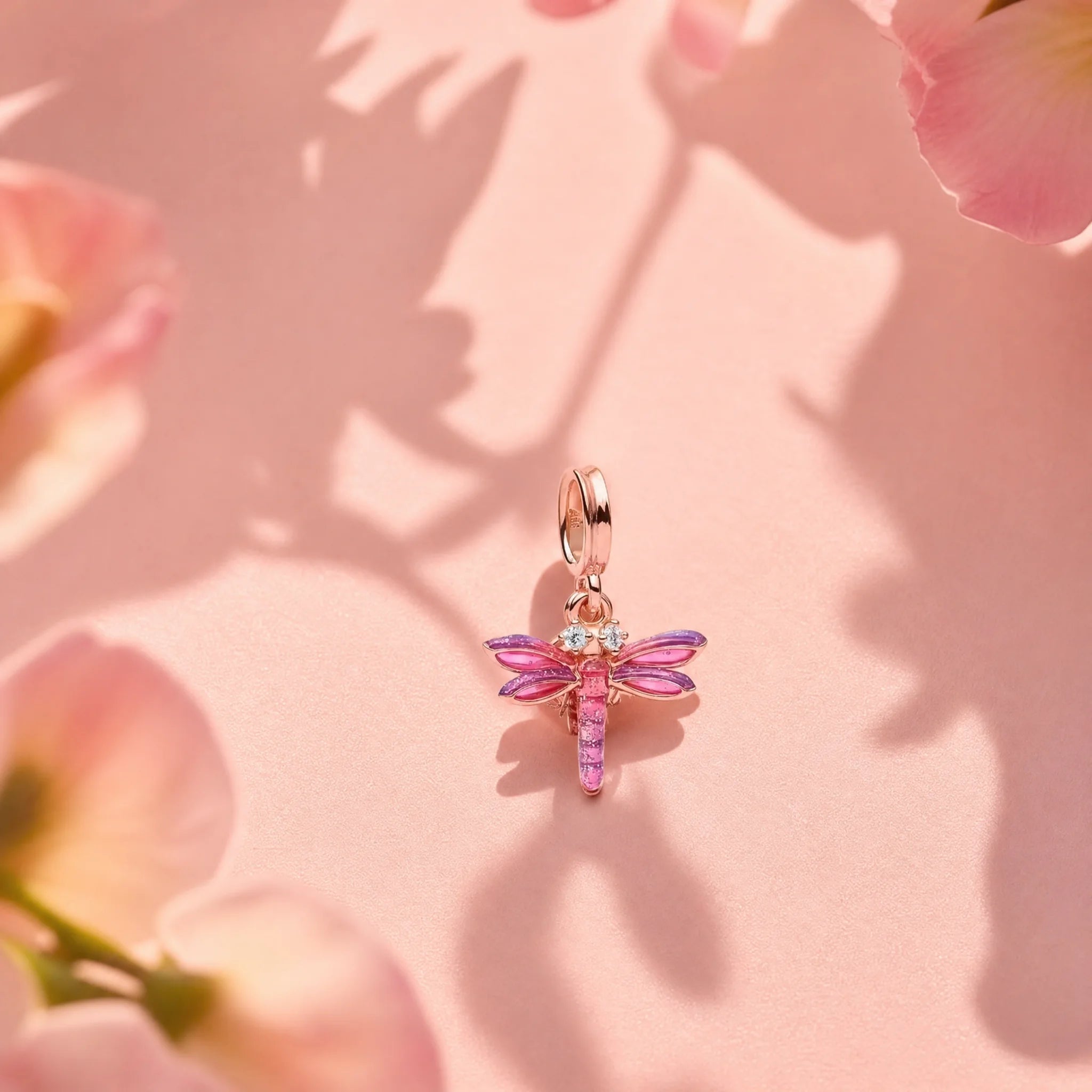 CALEO Nature & Flowers color-matched lifestyle image - Rose Gold Pink Dragonfly Dangle Charm - nature-flowers-color-pink-ref20-rose-gold-pink-dragonfly-dangle-charm - 2026-07-27