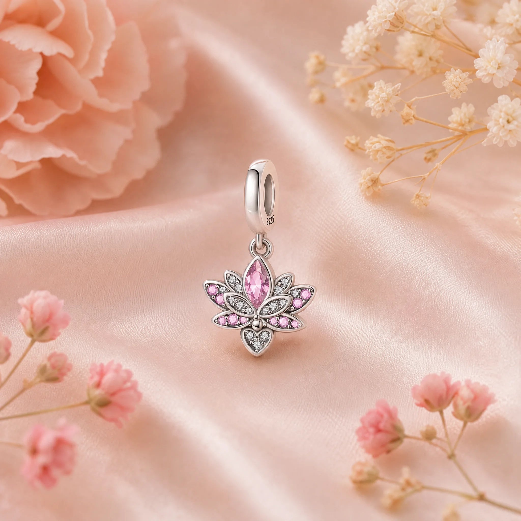 CALEO Nature & Flowers color-matched lifestyle image - Pink Lotus Dangle Charm - nature-flowers-color-pink-ref22-pink-lotus-dangle-charm - 2026-07-27