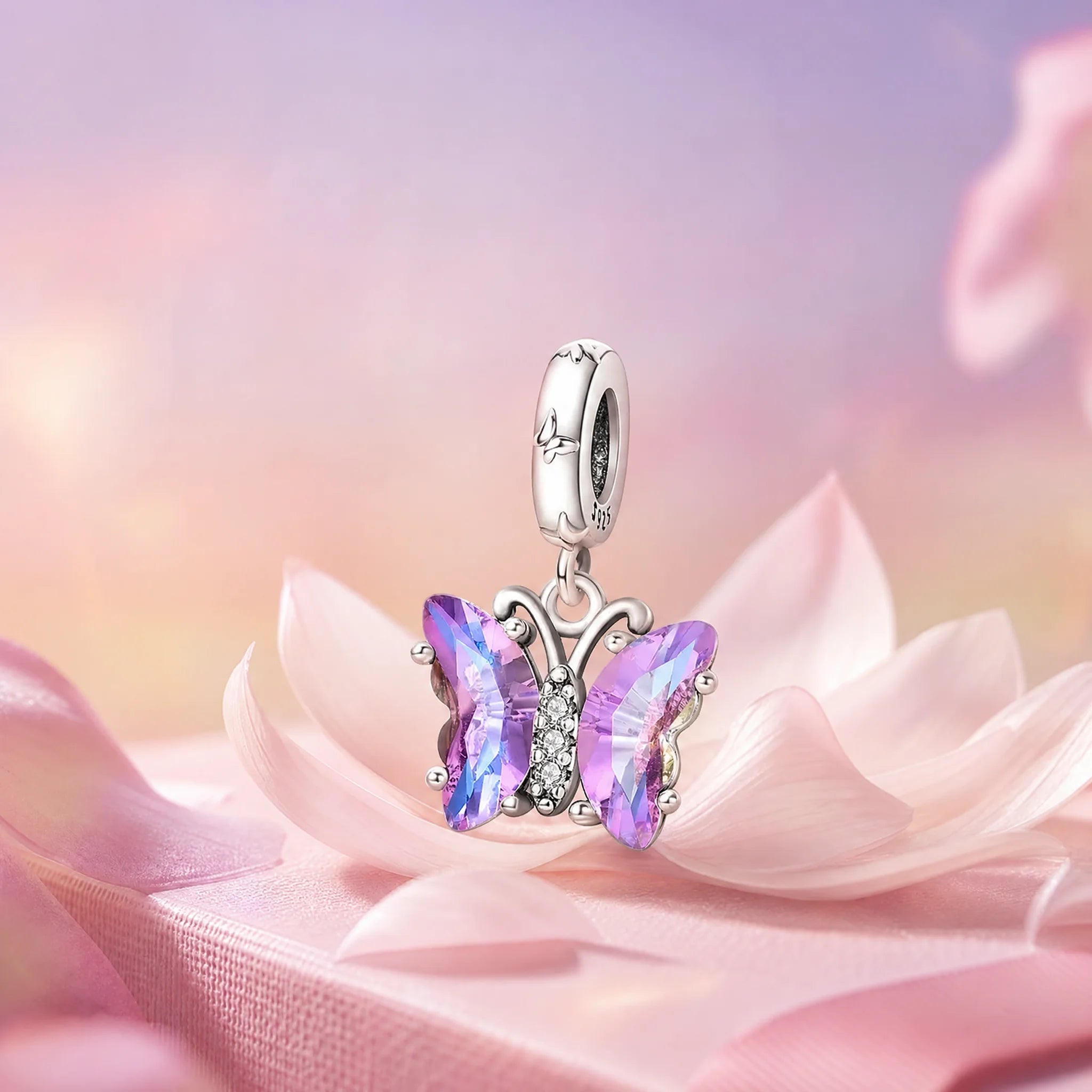 CALEO Nature & Flowers color-matched lifestyle image - Purple Butterfly Crystal Dangle Charm - nature-flowers-color-purple-ref16-purple-butterfly-crystal-dangle-charm - 2026-07-27