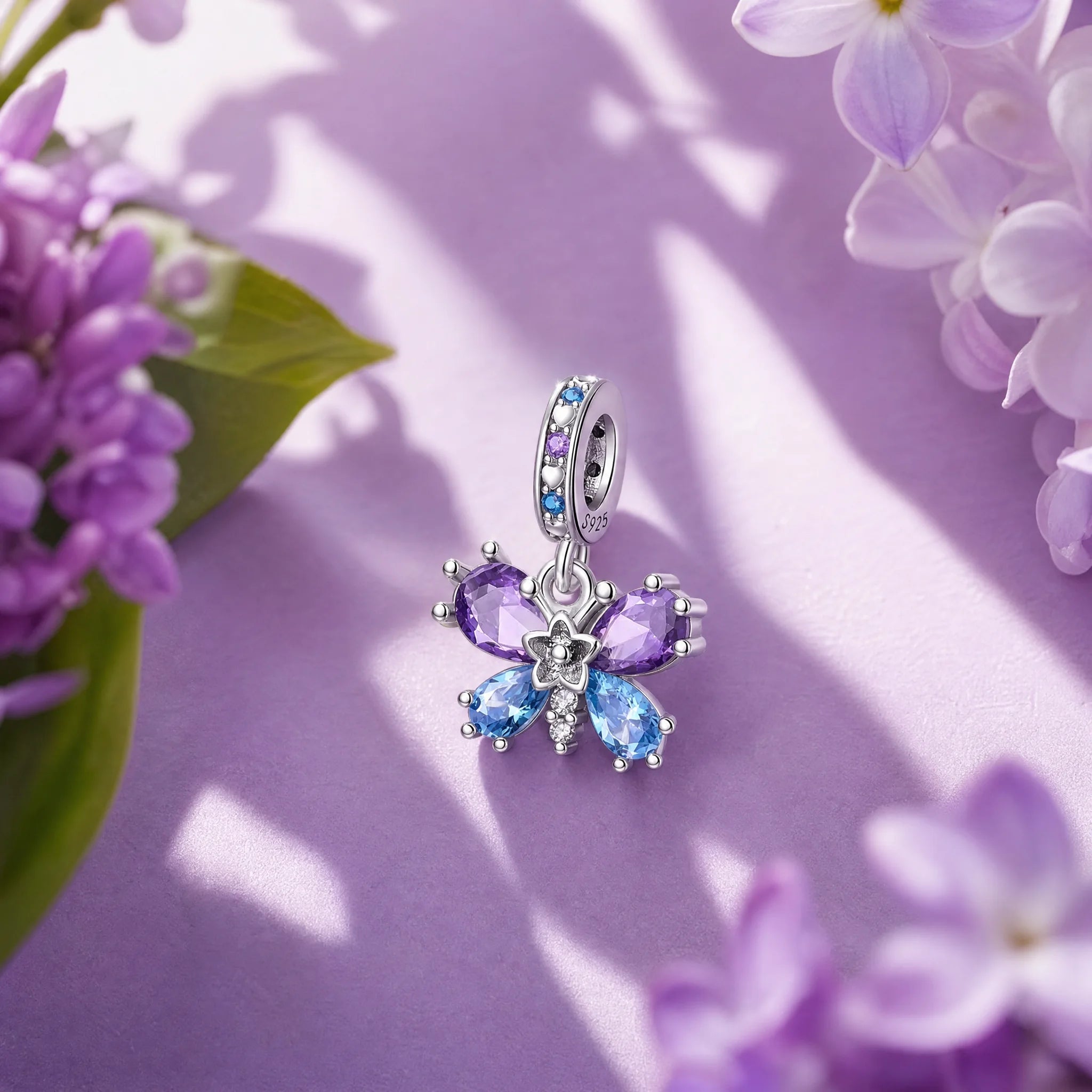 CALEO Nature & Flowers color-matched lifestyle image - Purple & Blue Butterfly Cluster Charm - nature-flowers-color-purple-ref20-purple-blue-butterfly-cluster-charm - 2026-07-27