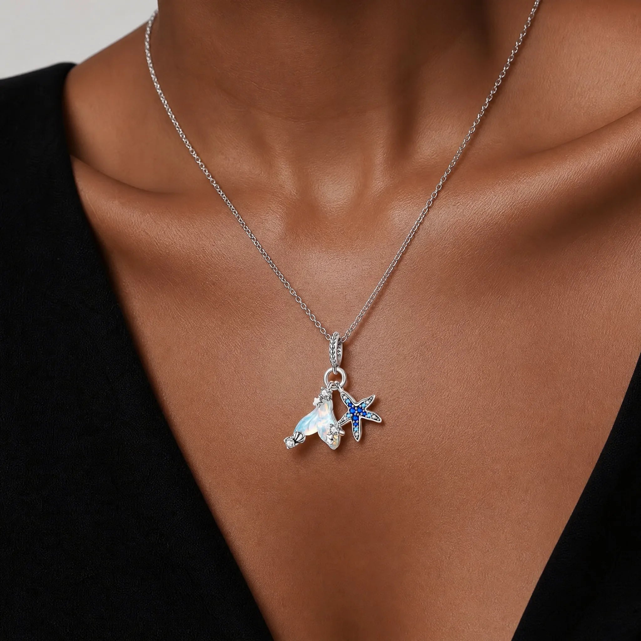 CALEO Nature & Flowers color-matched lifestyle image - Opal Starfish & Seahorse Dangle Charm - nature-flowers-color-silver-ref28-opal-starfish-seahorse-dangle-charm - 2026-07-27