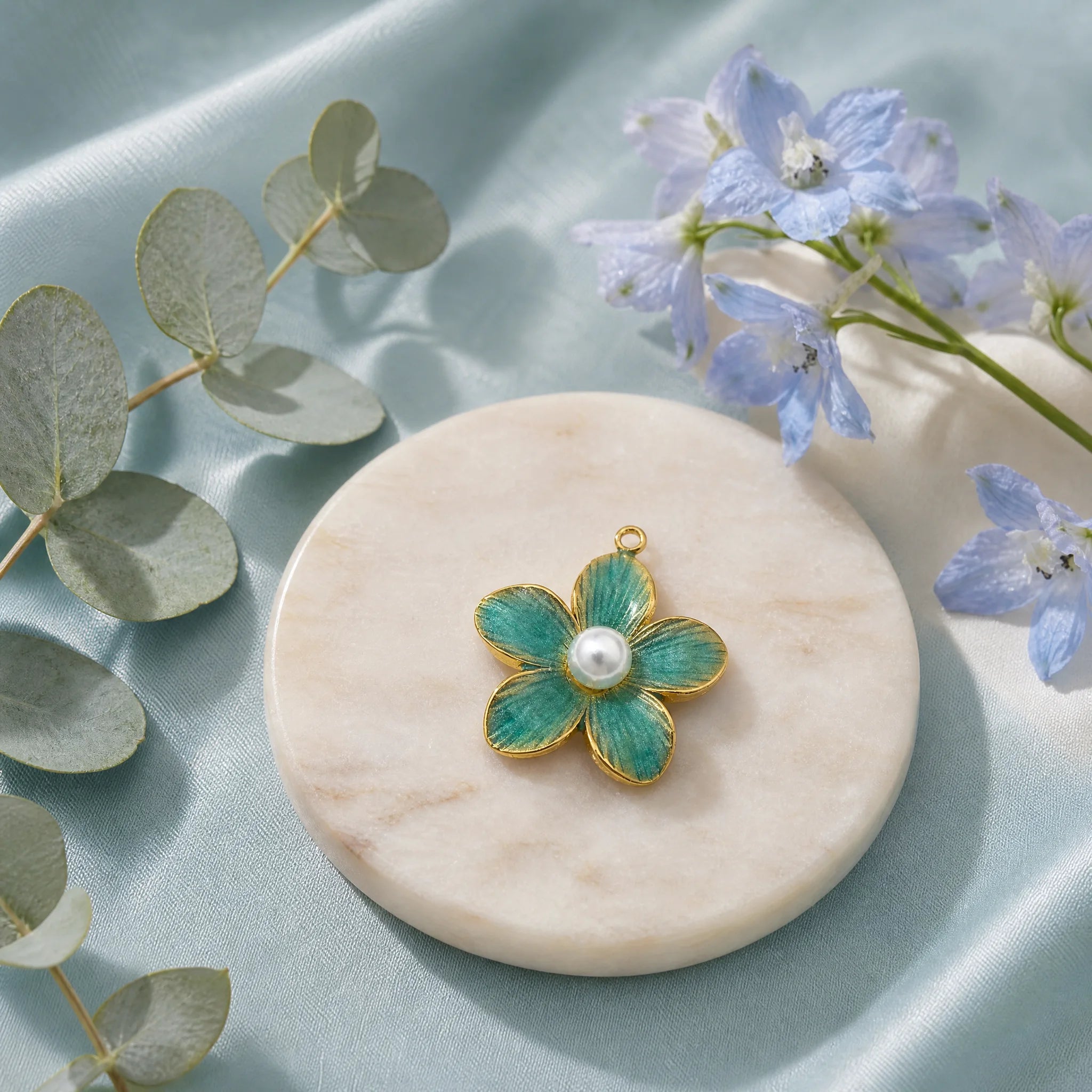 CALEO Nature & Flowers color-matched lifestyle image - Teal Pearl Blossom Charm Set - nature-flowers-color-teal-ref21-teal-pearl-blossom-charm-set - 2026-07-27