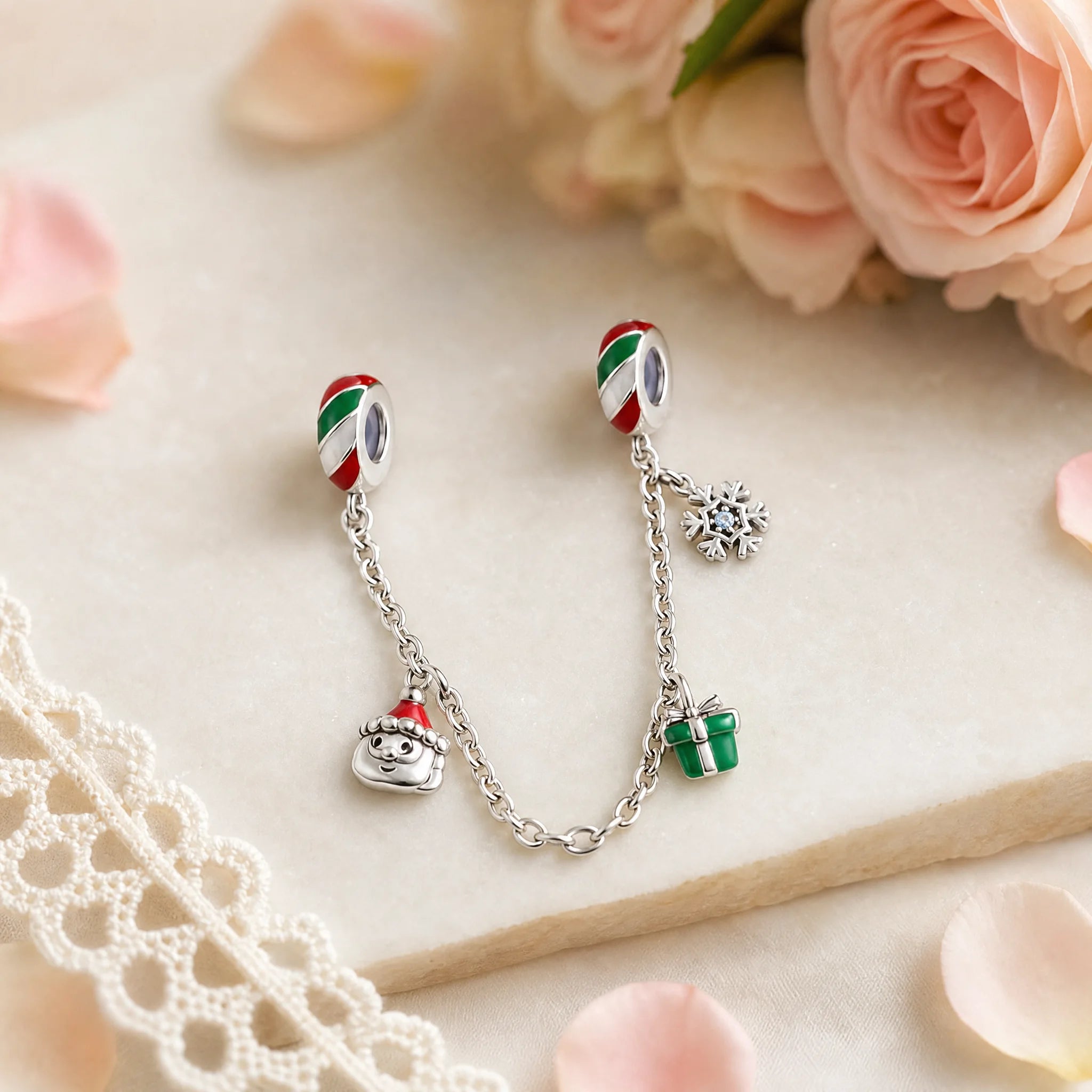 CALEO Nature & Flowers color-matched lifestyle image - Santa & Snowflake Safety Chain - nature-flowers-color-white-ref13-santa-snowflake-safety-chain - 2026-07-27