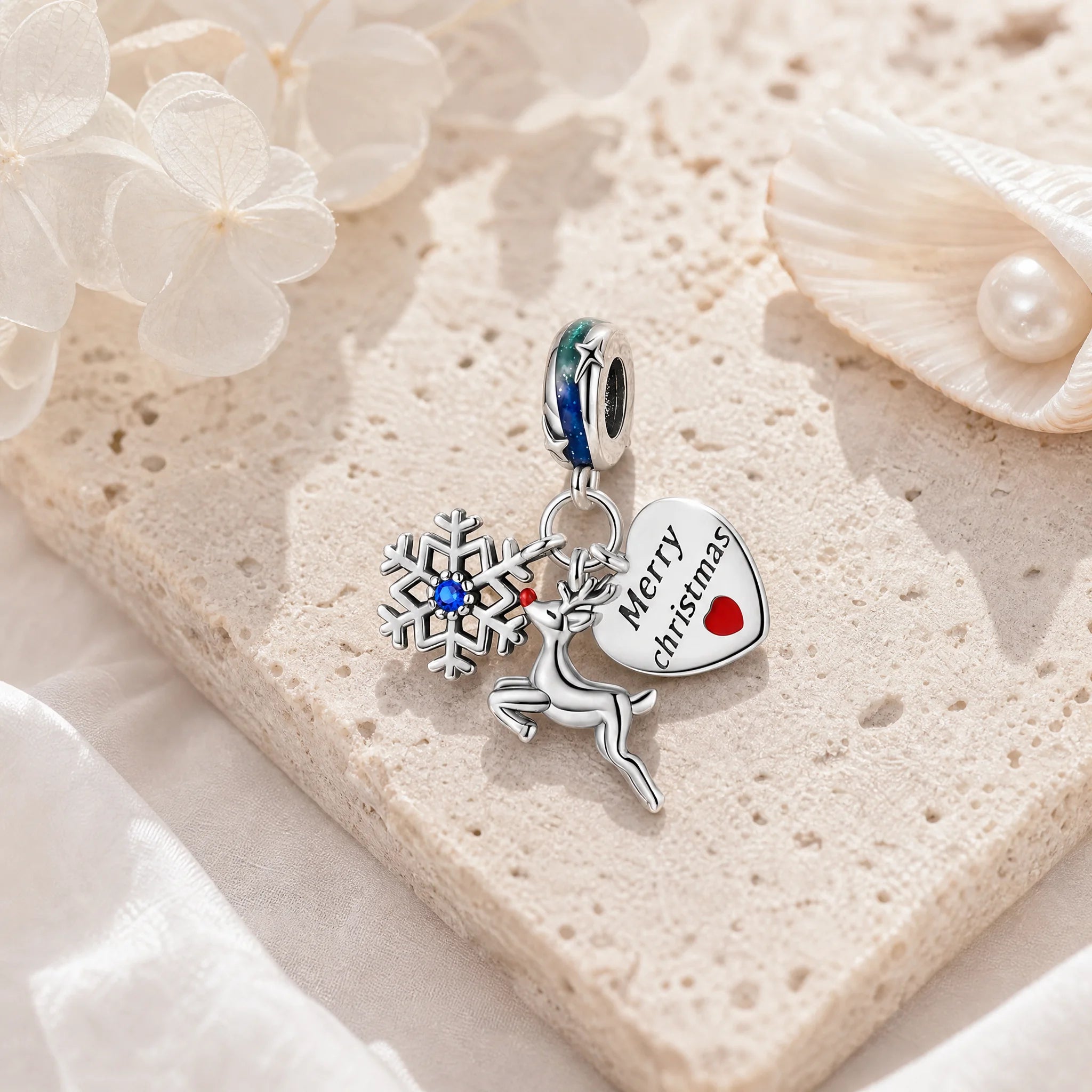 CALEO Nature & Flowers color-matched lifestyle image - Merry Christmas Reindeer Snowflake Dangle Charm - nature-flowers-color-white-ref18-merry-christmas-reindeer-snowflake-dangle-charm - 2026-07-27