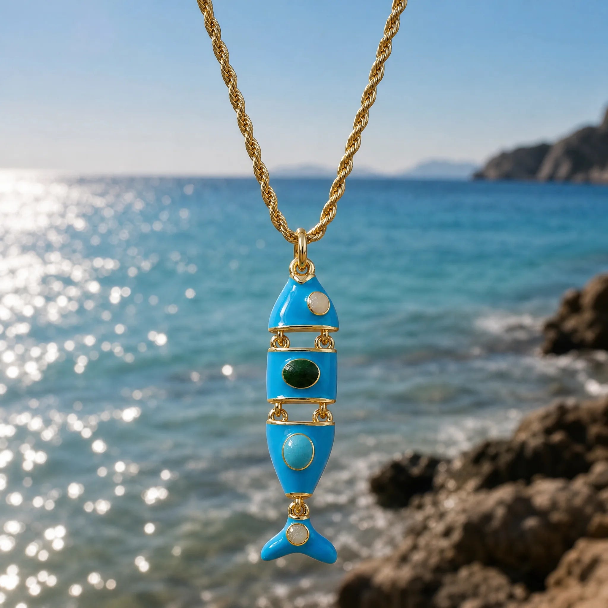 CALEO ocean lifestyle image - Gold Blue Tropical Fish Pendant Charm - ocean-ref22-gold-blue-tropical-fish-pendant-charm - 2026-07-23