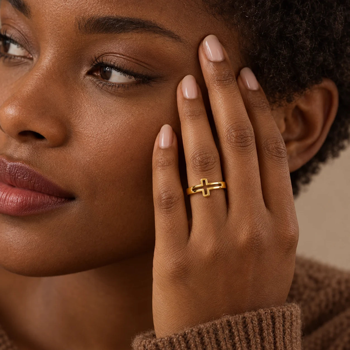 Open Grace Cross Ring - lifestyle gold temple