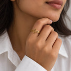 Open Grace Cross Ring - lifestyle gold under chin