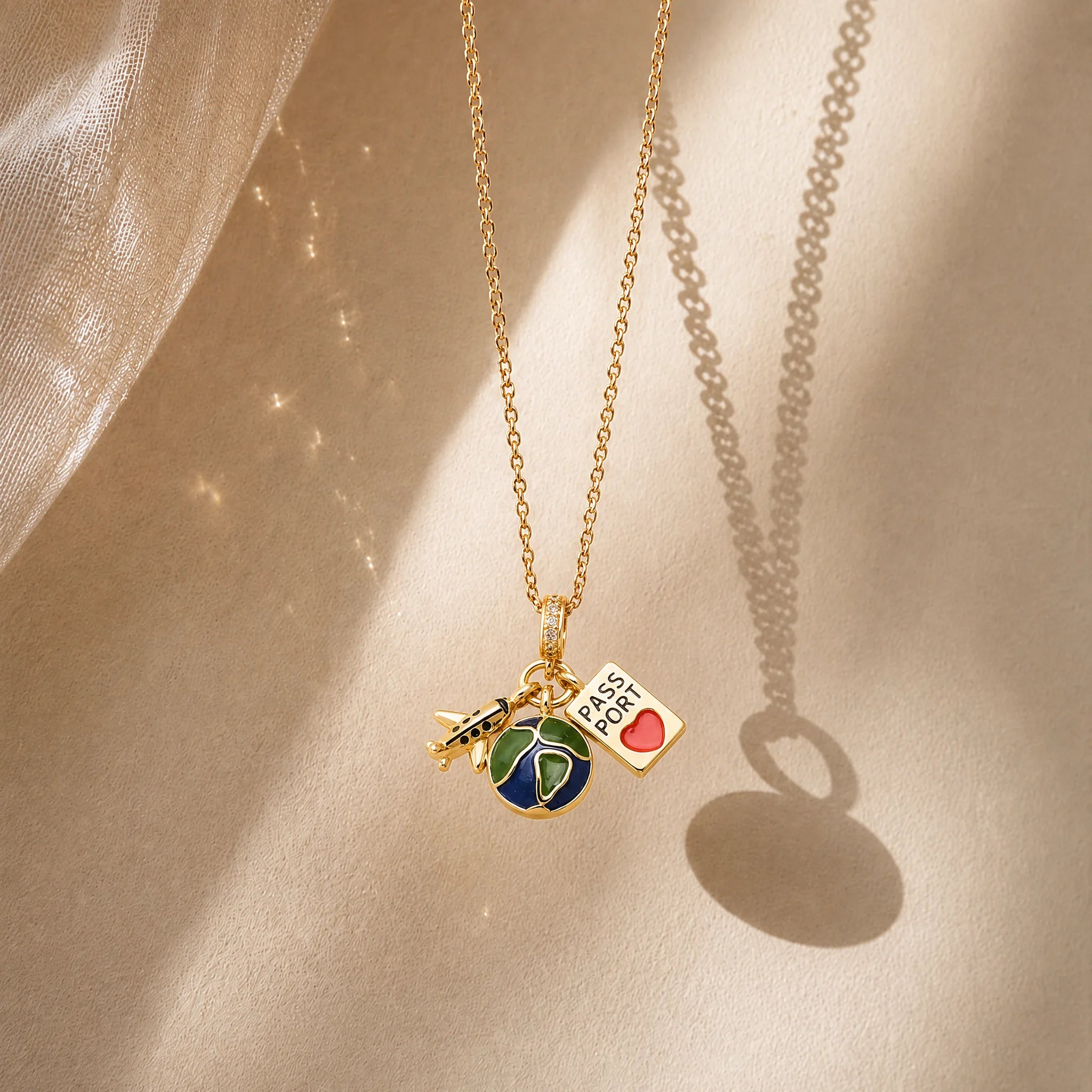 CALEO lifestyle necklace image - Passport & Globe Travel Dangle Charm - 2026-07-22