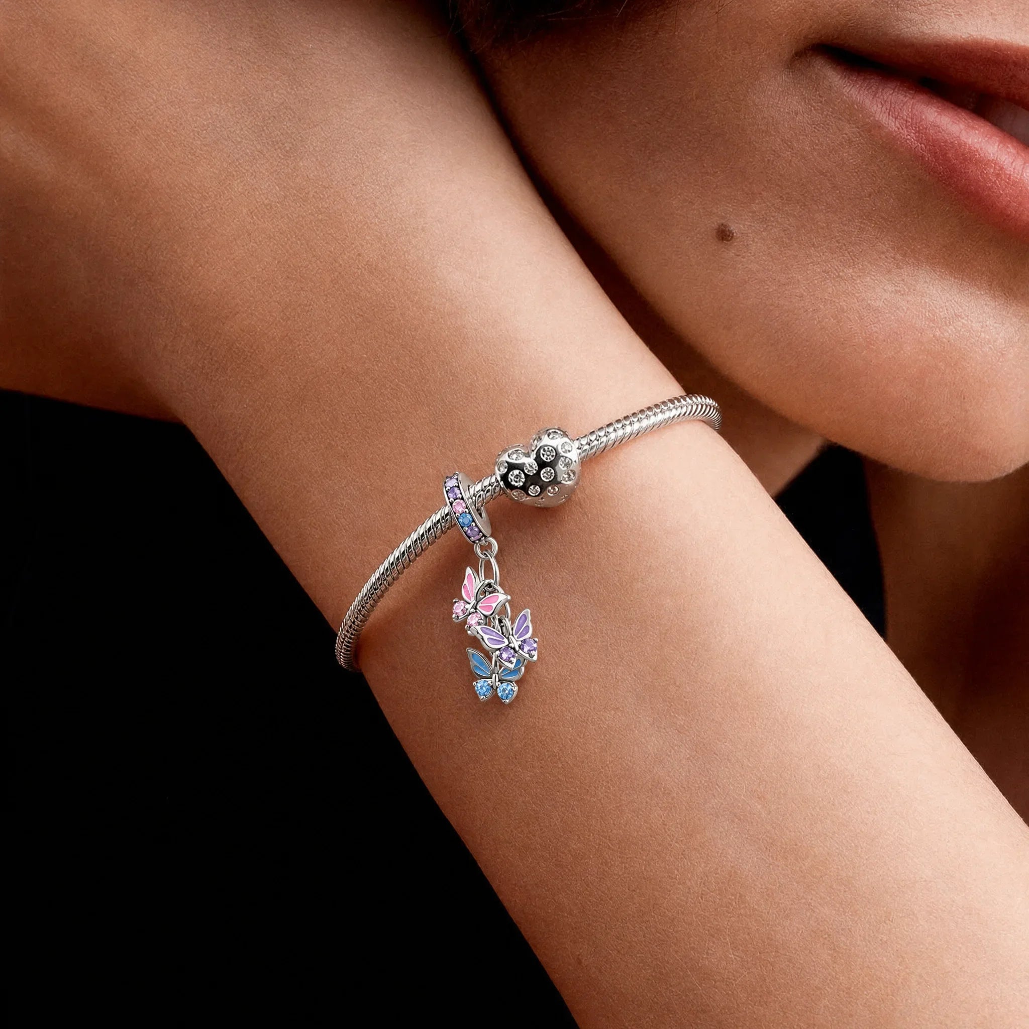 Pastel Butterfly Trio Dangle Charm lifestyle jewelry image