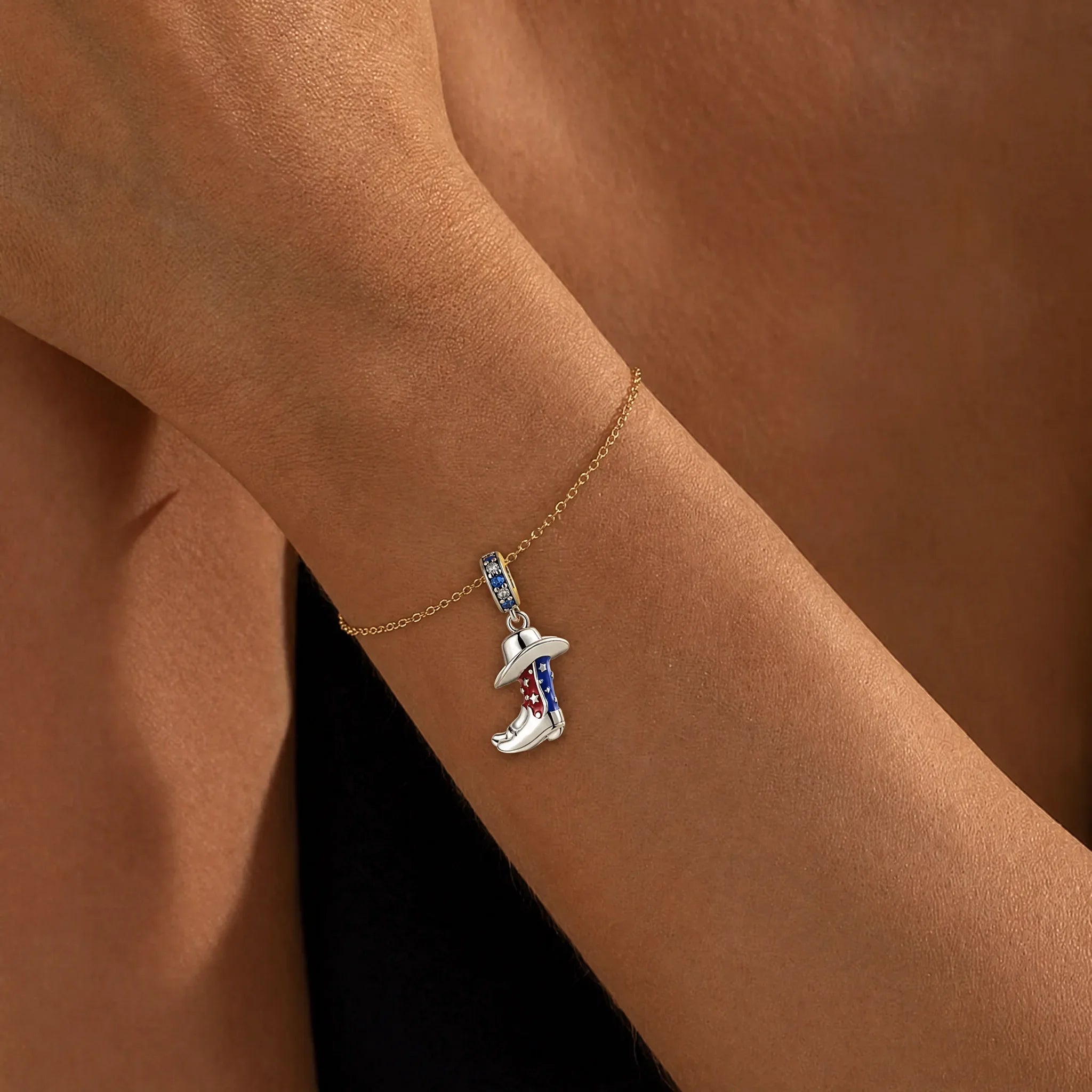 Patriotic Cowboy Boot Dangle Charm lifestyle jewelry image