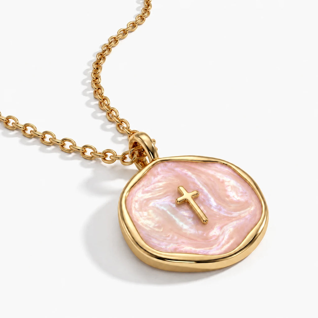 Pearl Grace Cross Necklace - pearl grace cross pink thumbnail