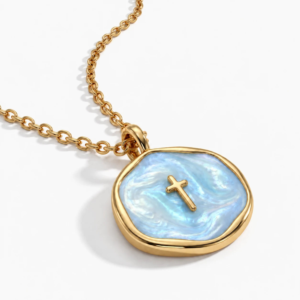 Pearl Grace Cross Necklace - pearl grace cross blue thumbnail