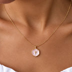 Pearl Grace Cross Necklace - pearl grace cross pink worn