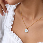 Pearl Grace Cross Necklace - pearl grace cross blue worn