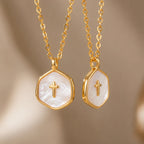 Pearl Grace Cross Necklace - pearl grace cross white front side