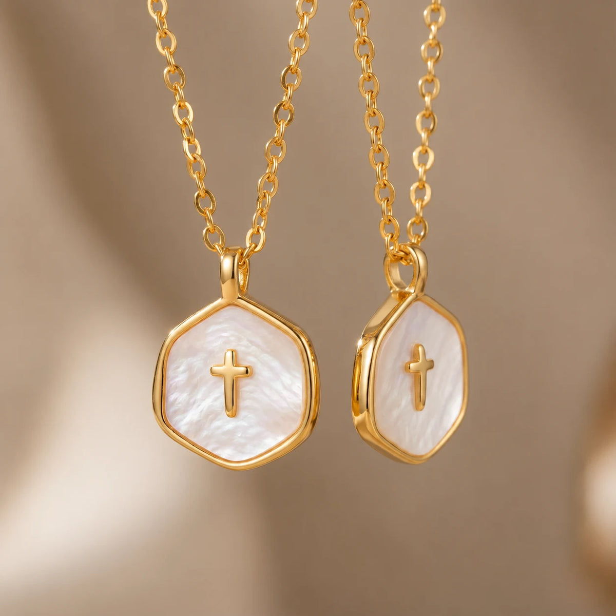 Pearl Grace Cross Necklace - pearl grace cross white front side