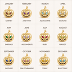 Twelve birthstone colour options for personalised Halloween pumpkin necklace