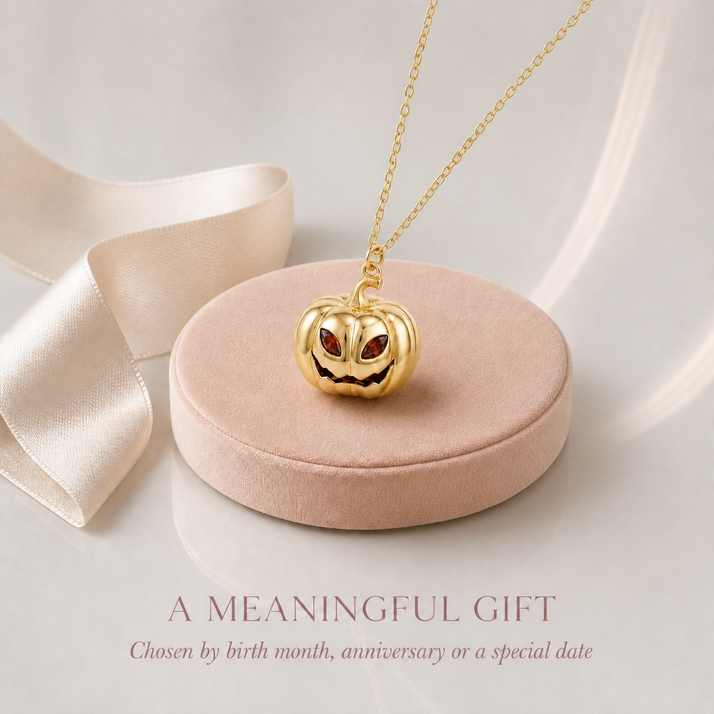Personalised Halloween Birthstone Pumpkin Necklace gift presentation