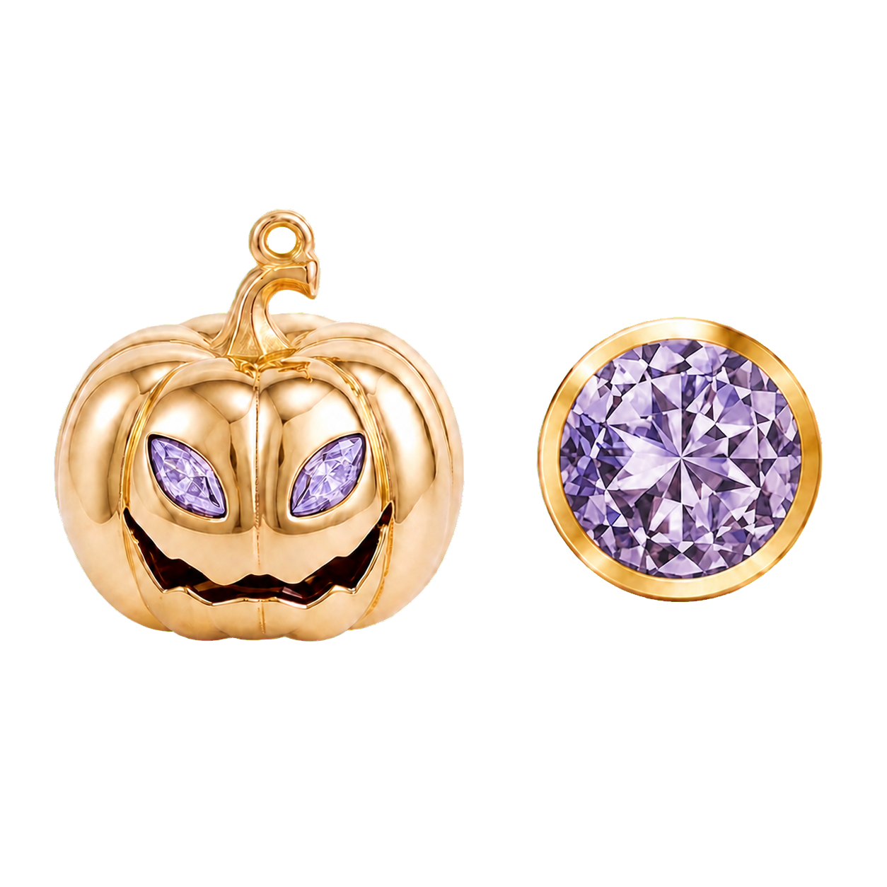 Personalised Halloween pumpkin necklace with June Alexandrite eyes and matching gemstone