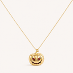 Personalised Halloween Birthstone Pumpkin Necklace with January Garnet eyes