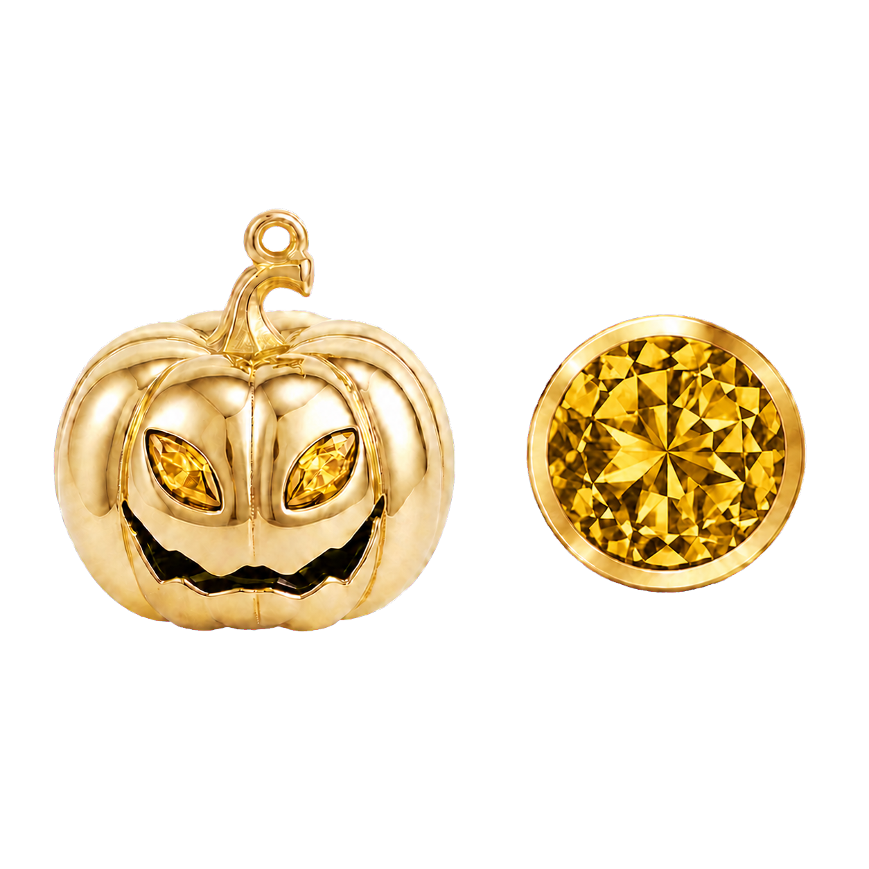 Personalised Halloween pumpkin necklace with November Topaz eyes and matching gemstone