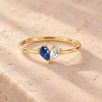 Personalised Two-Birthstone Heart Ring in Gold with sapphire and clear stones
