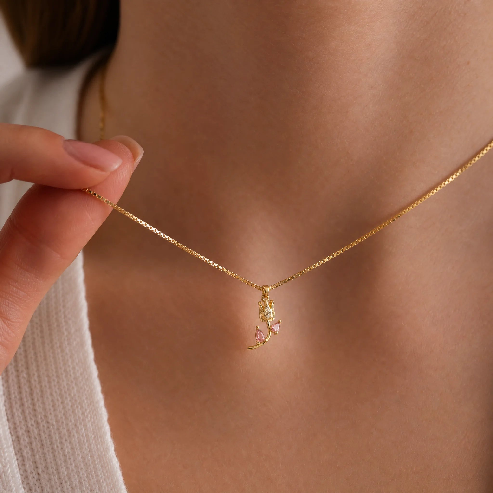 CALEO lifestyle necklace image - Pink Crystal Tulip Pendant Charm - 2026-07-22