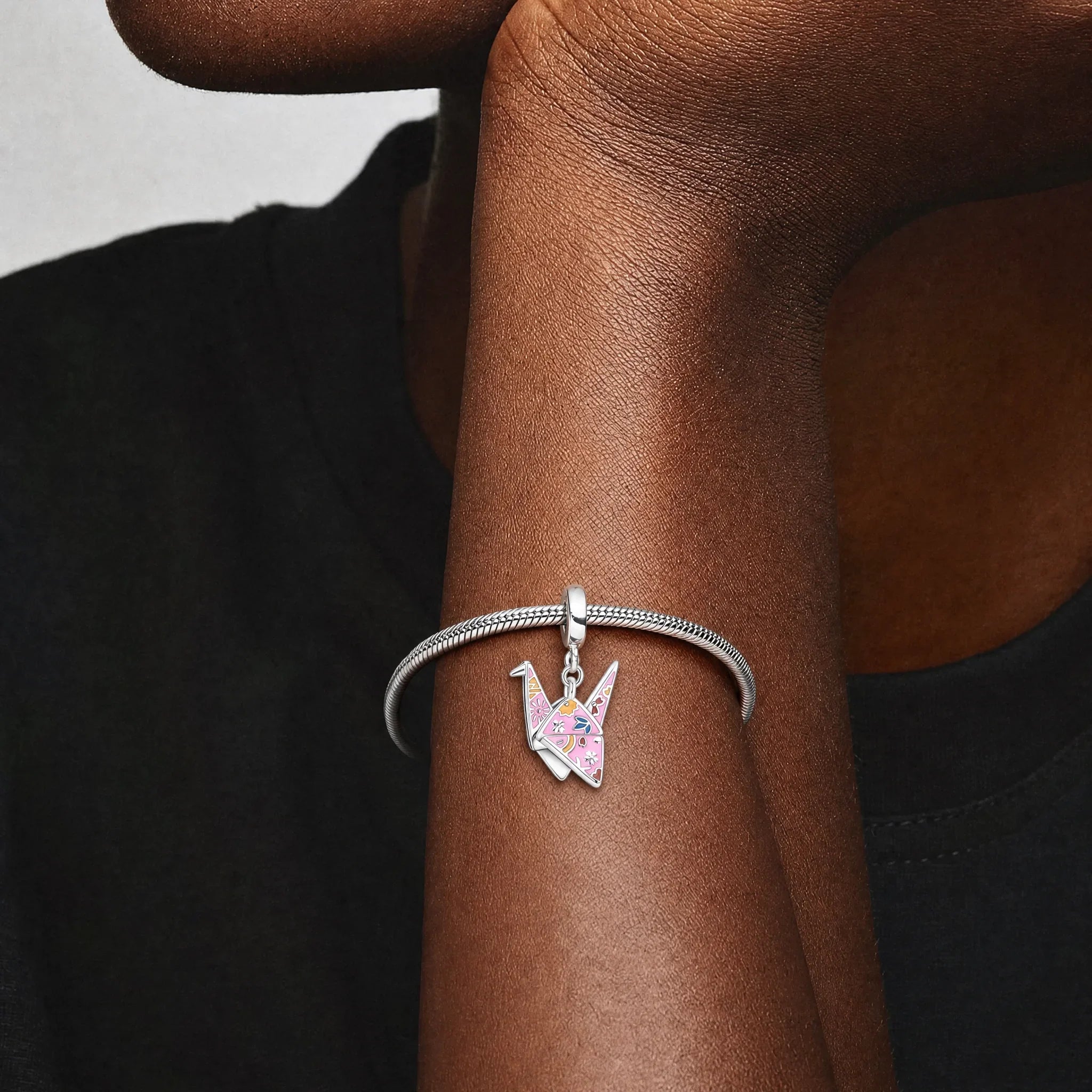 Pink Origami Crane Dangle Charm lifestyle jewelry image