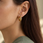 Polished Curve Hoops - lifestyle gold profile