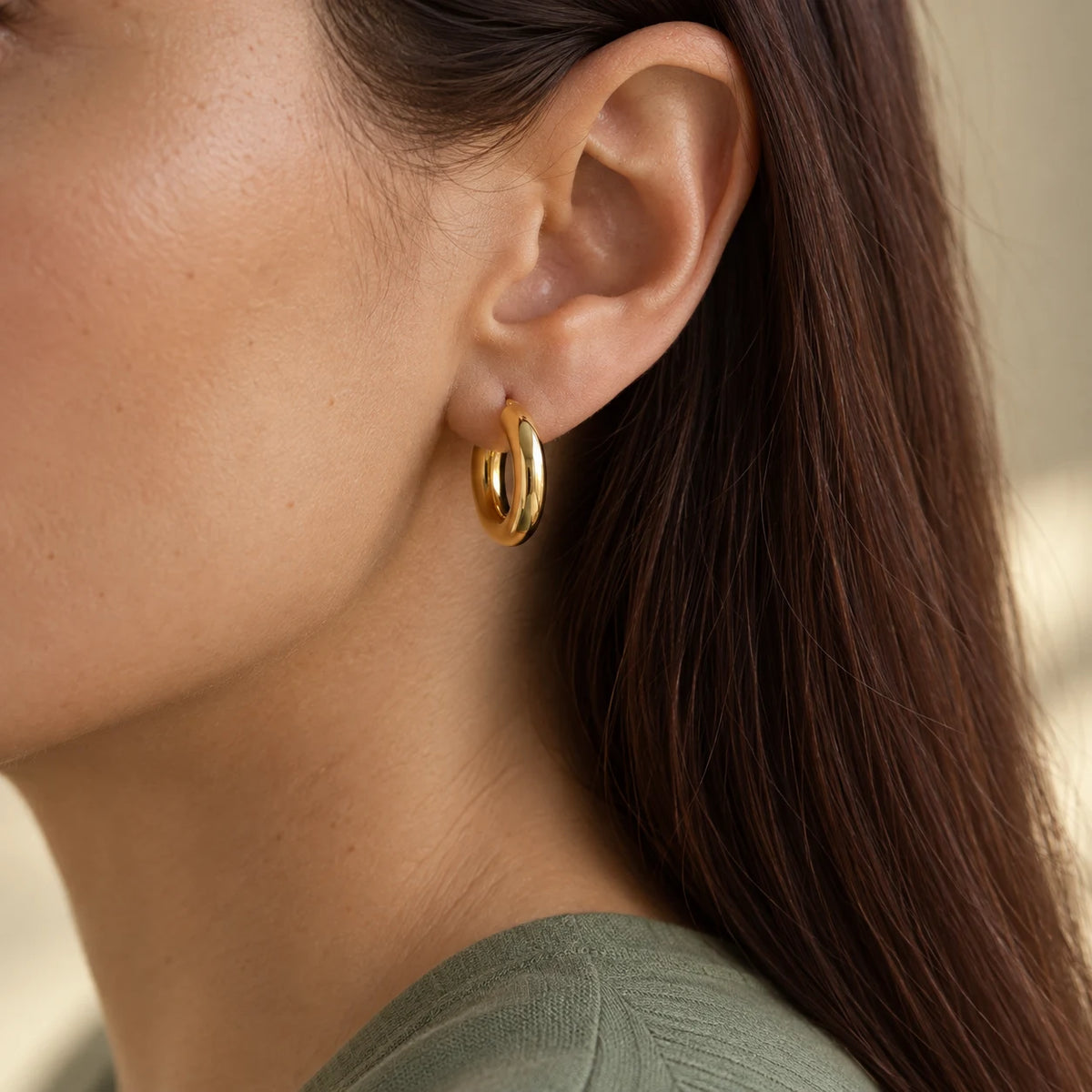 Polished Curve Hoops - lifestyle gold profile